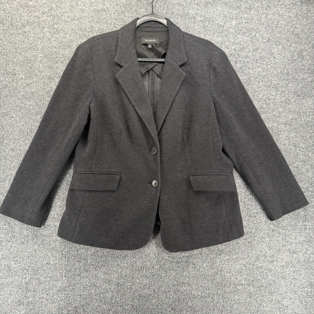 Talbots Blazer Jacket Womens XL Black Button Up Career Office Preppy Old Money